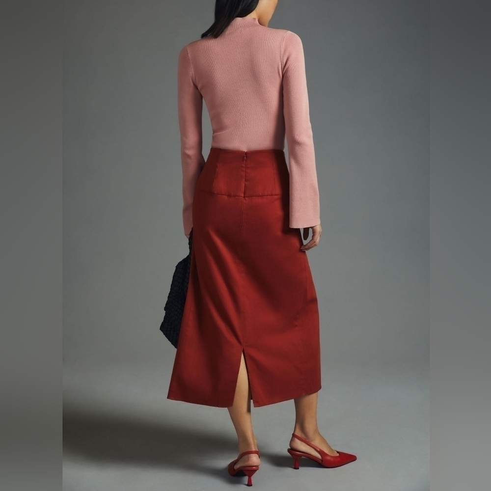 Anthropologie ATSU High Waist Pleated Shirt Rust Button Zip Back Size XS - Picture 14 of 14